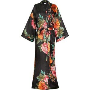 Long Floral Satin Kimono Robes Bridal Dressing Gown Wedding Bridesmaid